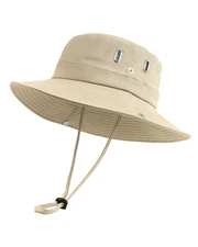 Extra Large Boonie Sun Hat Quick Dry Fishing Hat UPF 50 Chin Strap Beige