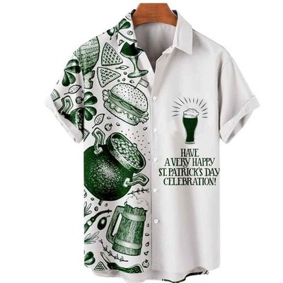 Classic Green St. Patrick's Day Hawaiian Shirt Shamrock Theme Holiday Wear