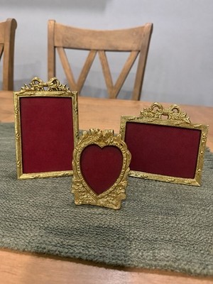 Vintage Solid Brass Picture Frames Lot of 3 Ornate Bow Heart Made in India