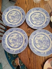 Vintage Fine Myott Meakin Tableware 10” Blue Willow Dinner Plates Set Of 4 