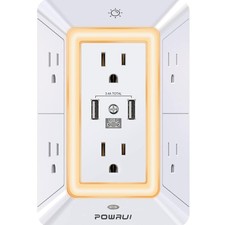 Multi Plug 6 Outlet Surge Protector Extender with 3 USB Ports 1 USB C and Nig...