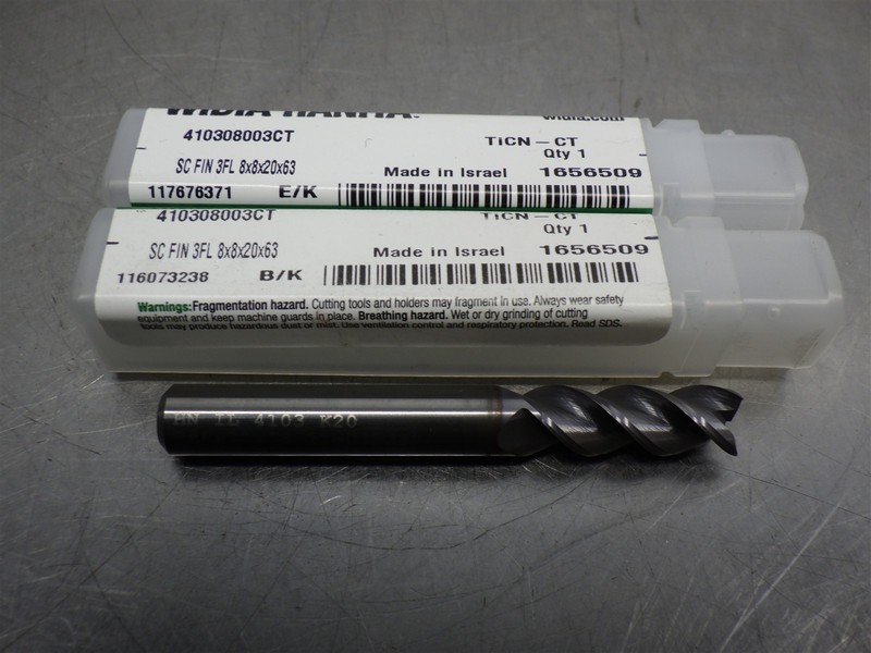 2 NEW! Widia Hanita Carbide 8mm 3FL End Mill 8mm SHK 20mm LOC 410308003CR