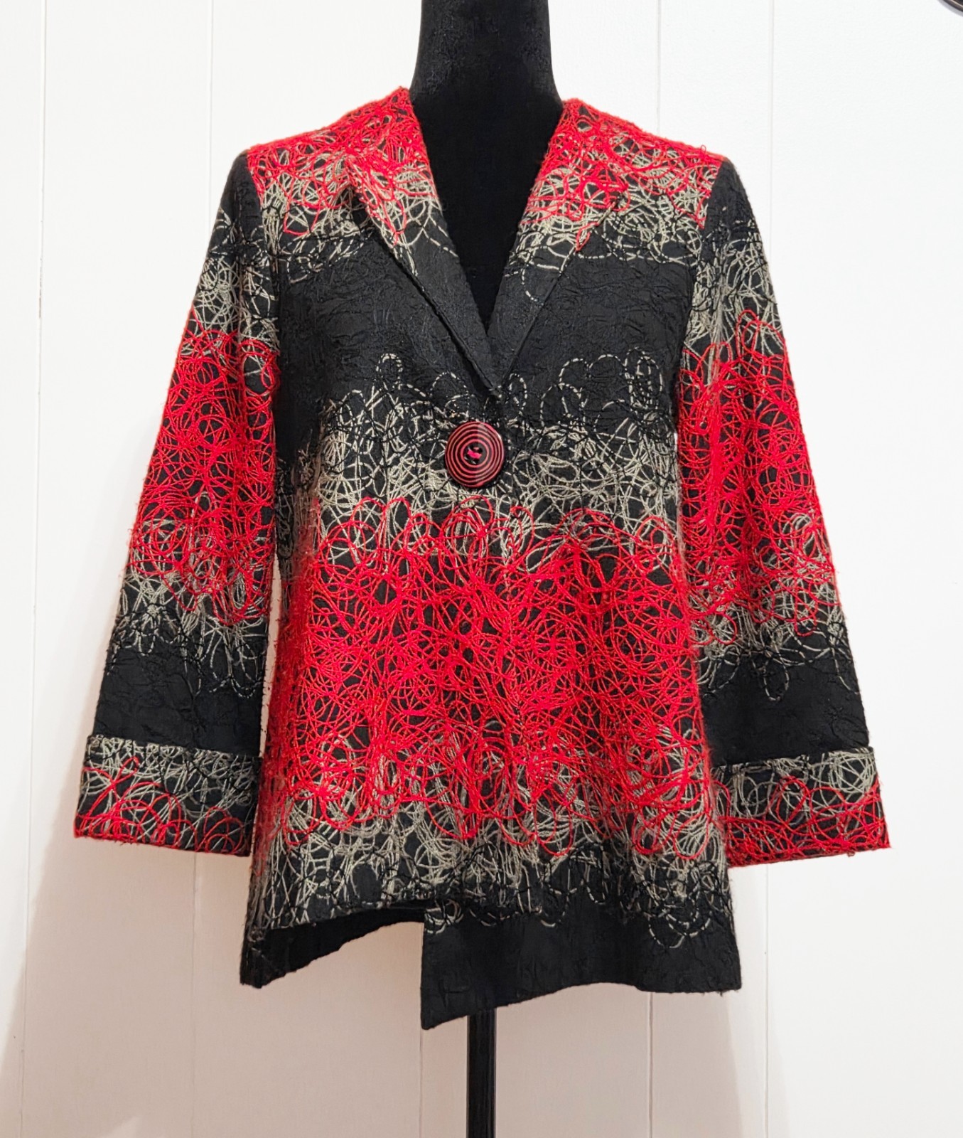 Multiples Sz Small Abstract Scribble Jacket Red B… - image 1