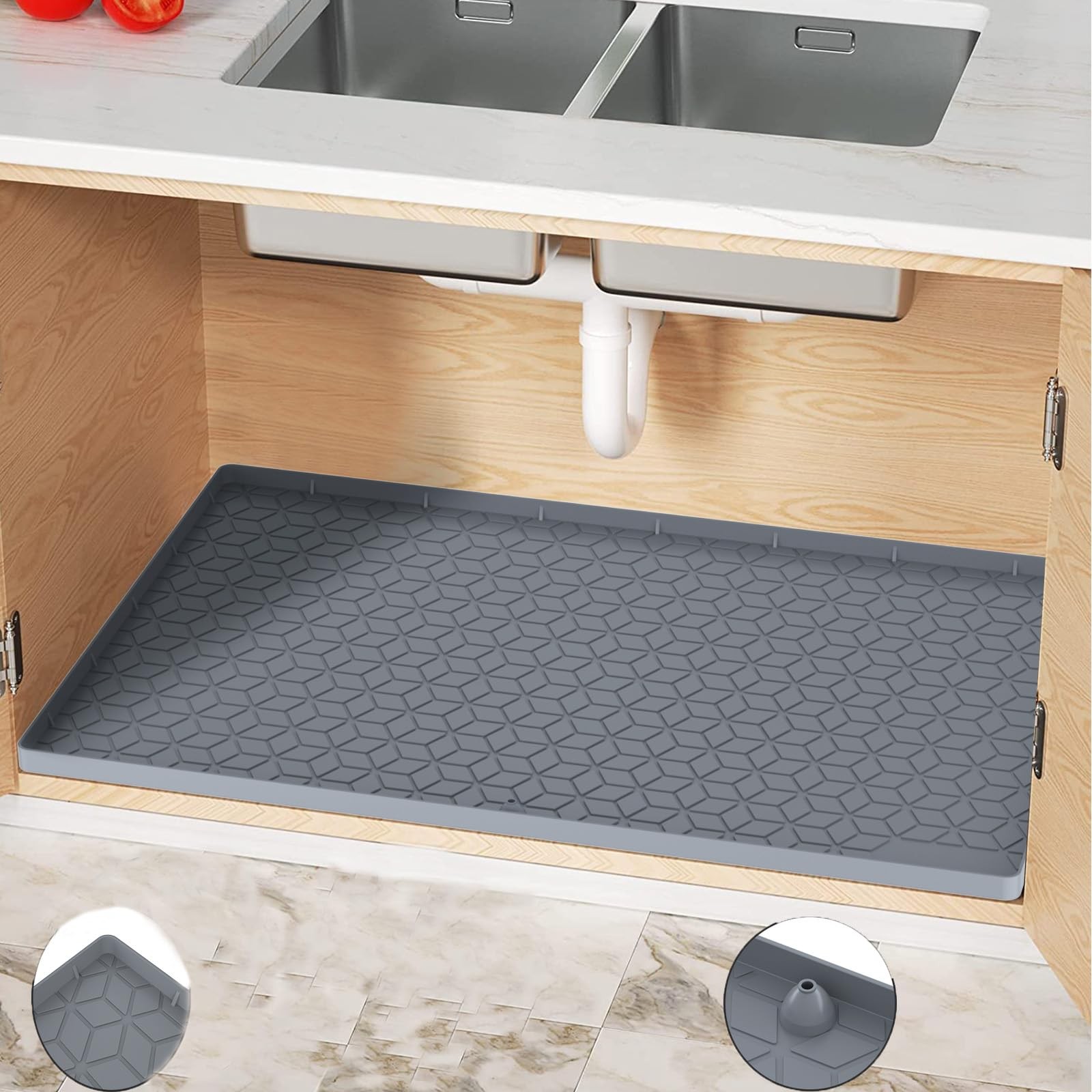 34x22 Silicone Kitchen Sink Mat Waterproof Non-Slip Under Sink Liner