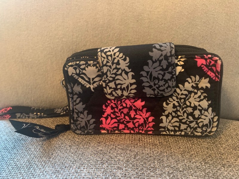 Vera Bradley Pink Floral Fabric ID Holder Key Chain Wallet with Key Ring