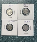 Lot of 4 Circulated Roosevelt Dimes 1957 P+D, 1958 D, and 1959 D #CC 107