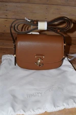NWT Authentic JIMMY CHOO Leather Mini Crossbody Bag Logo Light Wood Brown