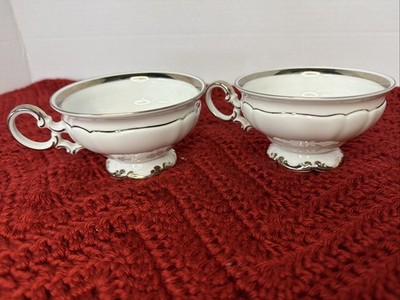 Vintage Hutschenreuther Sylvia Tea Cups Set of 2 Platinum Trim Germany