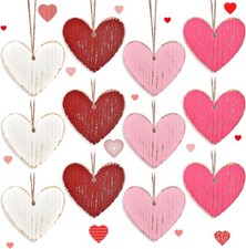 Heart Valentine's Day Tree Decorations - 12pcs Vintage White Red Pink Wood Valen