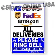 Deliver Packages Here Ring Bell Resident Disabled Sign / Decal   /  Handicap /