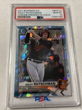 2021 Bowman Sapphire Chrome Prospects ADLEY RUTSCHMAN #BCP121- AQUA /99 - PSA 10