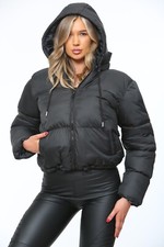 New Ladies Girls Womens Crop Puffer Warm Coat Jacket Hooded Padded Quilted Zipup