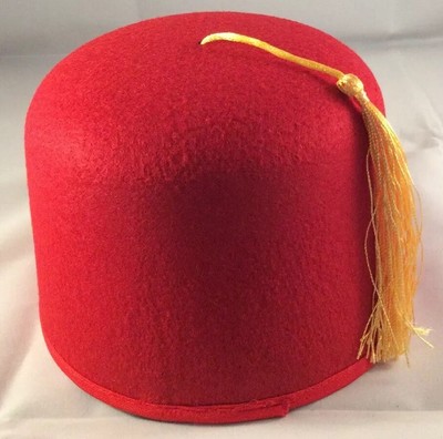 Kangaroo Red Fez Felt Hat w/ Gold Tassel