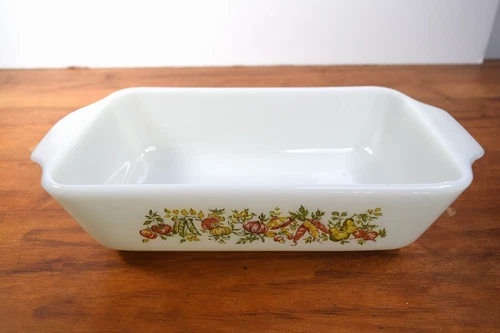 Vintage Anchor Hocking 1qt. Vegetable Dish Fall Harvest Loaf Baking 9" x 5" EUC
