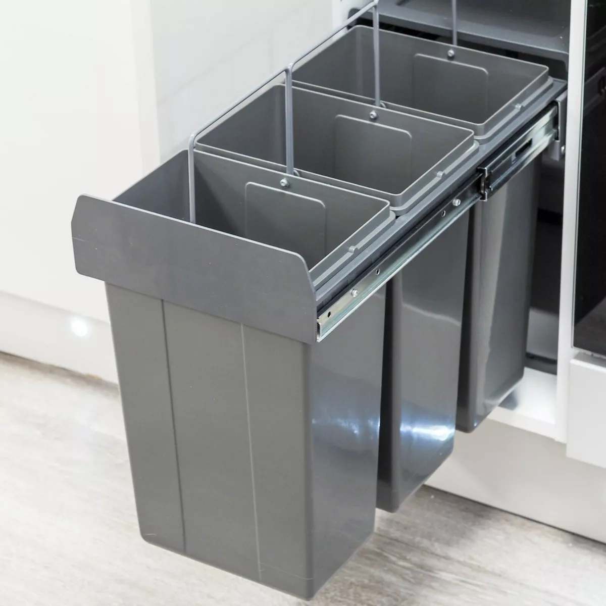 Grey Integrated Pull Out Kitchen Waste & Recycling Bin for 300mm