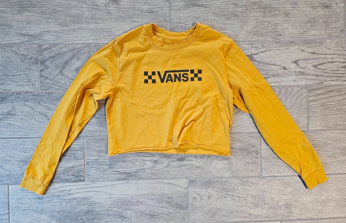 Women's Vans Crop Top Blouse Yellow Long Sleeve Shirt Size Medium