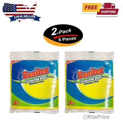 6 Pcs Cellulose Sponge Wipes Reusable Cleaning Cloth for Home & Kitchen (2 Pack)