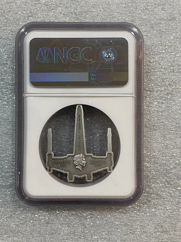 Moneda antigua 2022 Star Wars X-Wing Shaped Fighter 1 OZ plata NGC MS70 ~ con certificado de autenticidad Foto 2 de 4
