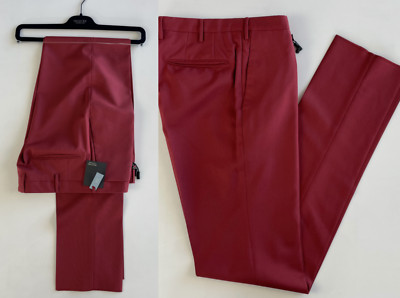 INCOTEX Italy Venezia Lana Wool Classic Red Trousers Hose Anzug Pants New 48