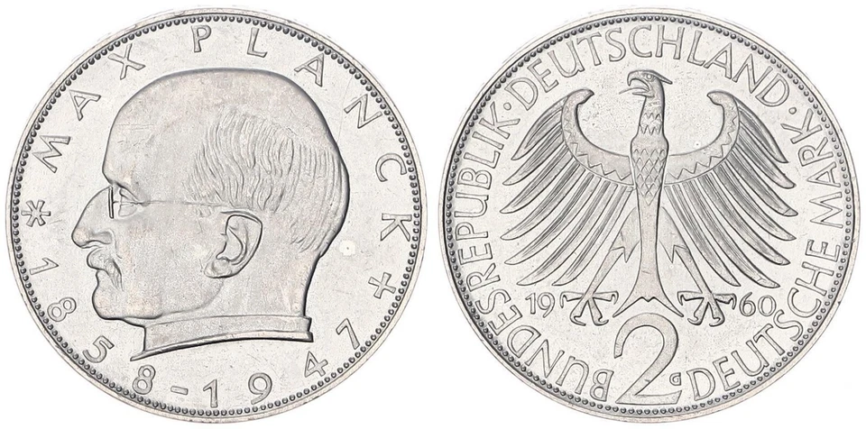 Deutschland 2 DM 1960 G Kursmünze Max Planck prägefrisch  119148 - Bild 1 von 1