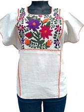 XLarge Mexican Color Floral Embroidery Tunic, Hand Stitched Woman Relax Blouse