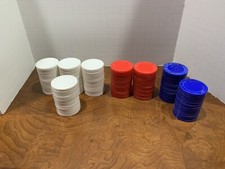 195 Vintage Plastic Poker Chips; 98 W, 49 R And 48 B