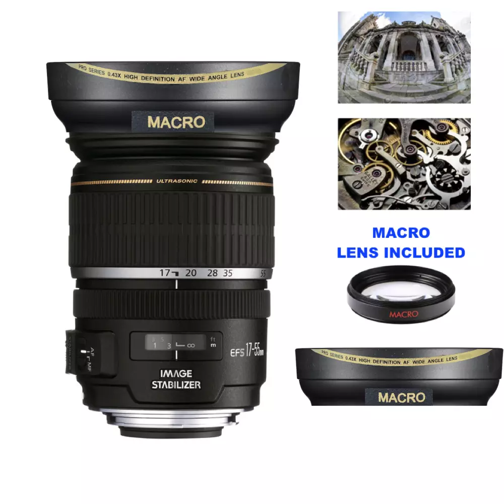 HD 16k WIDE ANGLE LENS + MACRO LENS FOR Canon EF-S 17-55mm f/2.8