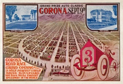 Corona Road Race - Corona California, 1913 Vintage-Style Road Racing Poster
