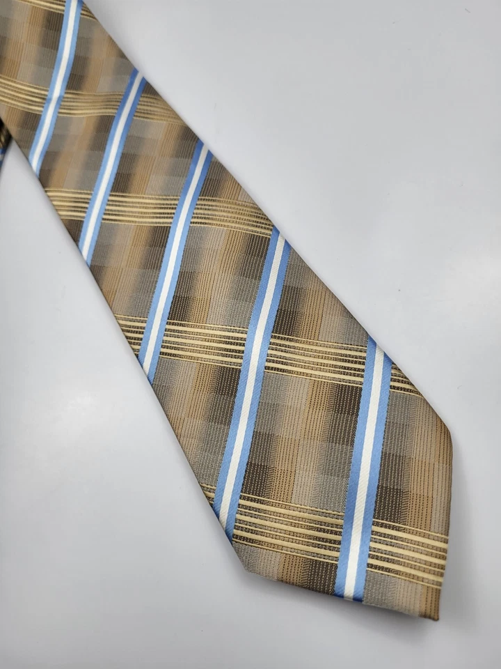 Галстук мужской John Ashford из полиэстера коричневый золотистый сине-белый 57 x 3,1/8 - Изображение 3 из 4