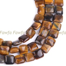 12mm Natural Yellow Tiger's Eye Square Flat Gemstone Loose Beads 15'' Strand
