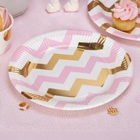 Pappteller Zickzack Rosa Gold 23 Cm 8 StüCk - Einwegteller Chevron Rosa Gold