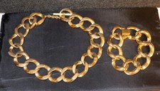 Urban Classic set Gold Tone Chunky Chain choker Necklace  Bracelet 14 1/2"