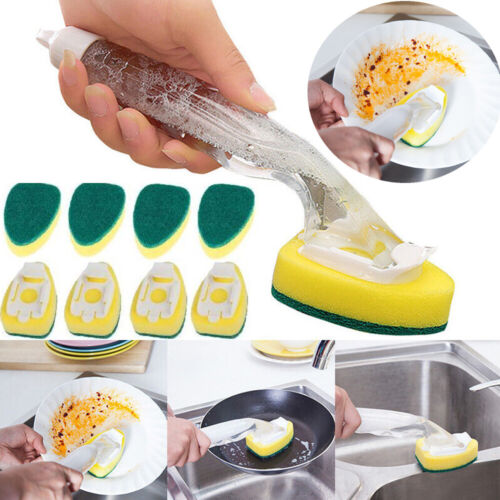 Long Handle Dish Washing Sponge Brush Scrubber Pot Pan Kitchen Cleaning Tool