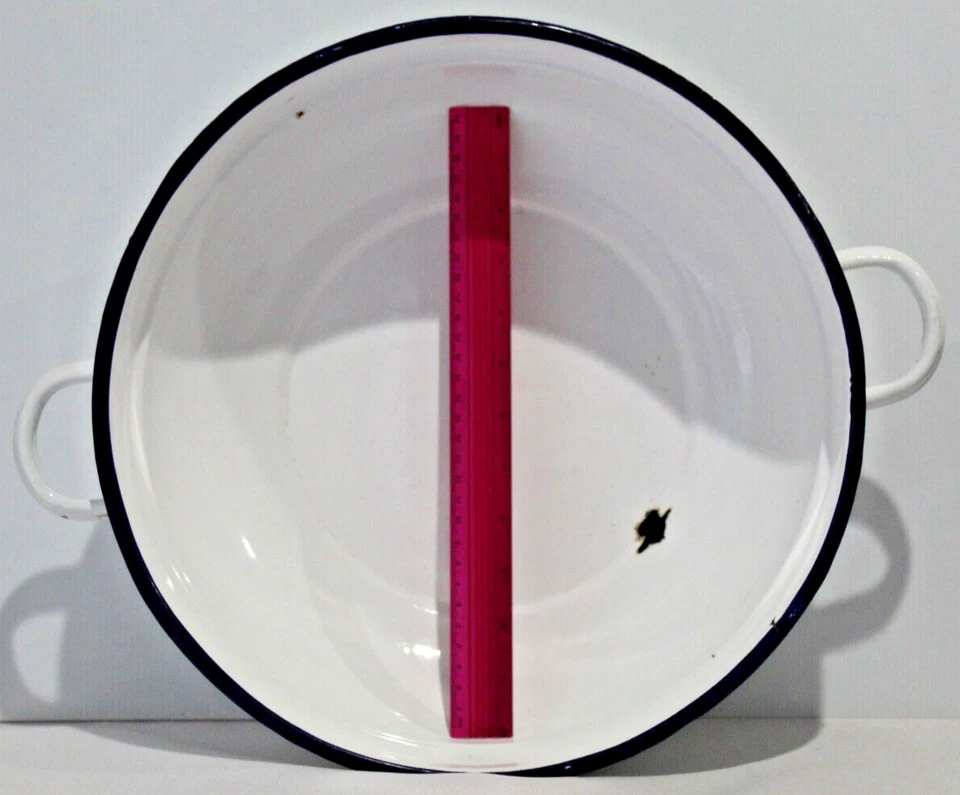 Vtg Large Porcelain Enamel Ware Tub Kitchen Cottage Basin Wash Bowl Handles VGC - Image 2 of 4