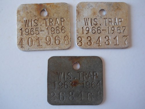 Vintage Wisconsin Wis WI Trap Tag Lot (3) 1963-64, 1965-66, 1966-67 Old ...