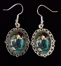 Rossetti The Day Dream Antique Silver Drop Earrings Pre-Raphaelite Green Dress