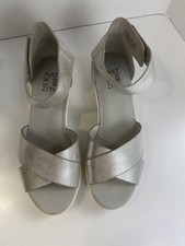 Sandali donna Naturalizer Riviera 8,5 pelle argento metallizzato zeppa cinturino alla caviglia