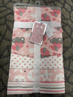 Zack & Zoey Baby  Infant  Receiving Blankets  24''x26'' Pink Flannel Set Of 4