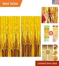 2 Pack 3FT x 8FT Gold Tinsel Foil Fringe Backdrop Curtains for Stunning Events