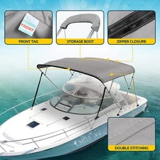 Bimini Top Boat Cover Canvas Fabric Gray with Boot Fits 3 Bow 72"L 54"- 60"W
