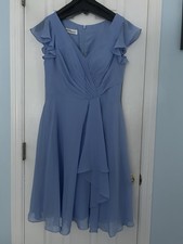 JJ s House A-line V-Neck Knee-Length Chiffon Dress w/ Ruffle In Slate Blue NWT