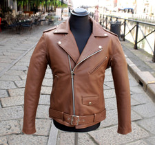 Giubbotto chiodo pelle pesante colore marrone Guendj perfecto limited edition