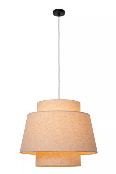 Pendelleuchte Stoff Beige Esstisch Ø60 Cm E27 Doppel Schirm HäNgelampe Blendarm-image
