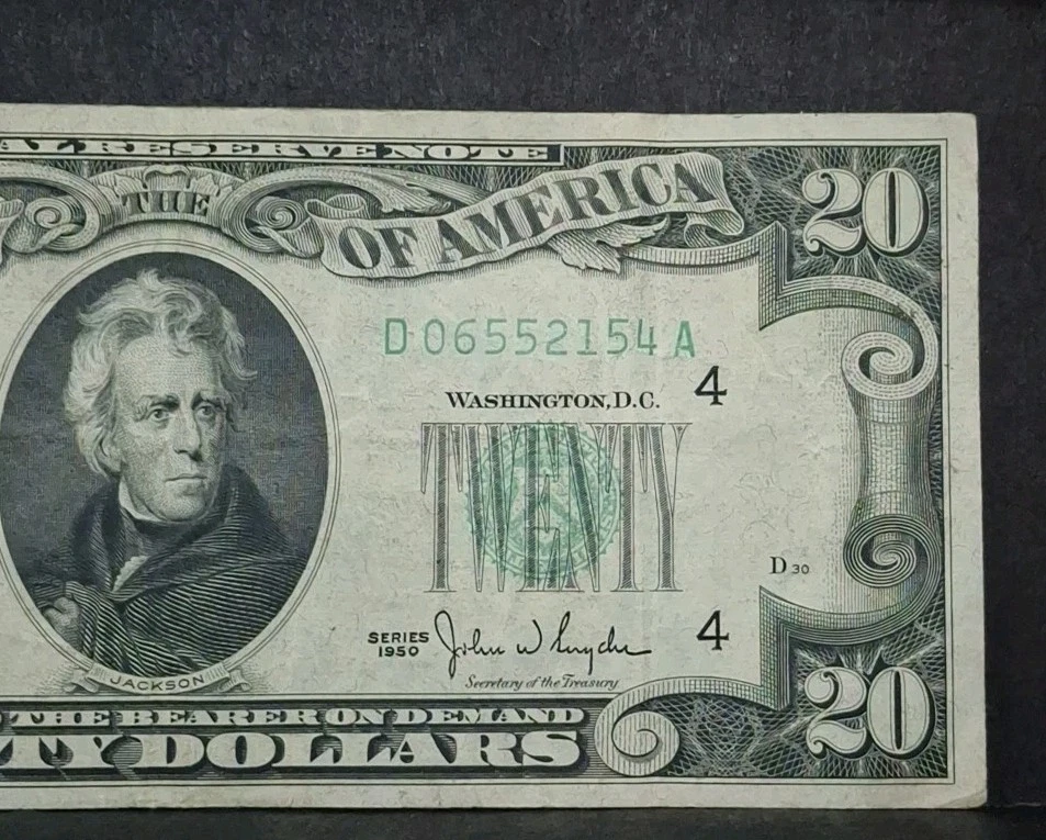 1950 Series Twenty Dollar Federal Reserve Note $20 Bill,  Circulated But Nice  - Image 2 of 4