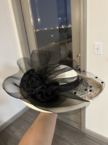 Vintage Sonni San Francisco Black & White Wool & Mesh Derby Hat Church Hat OS