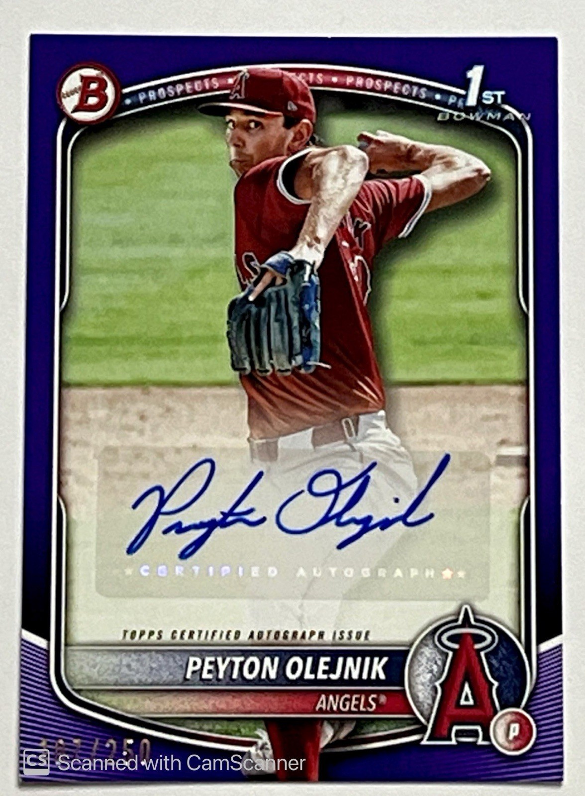 2025 Bowman Peyton Olejnik 1st Auto Purple Border /250 Angels Autograph