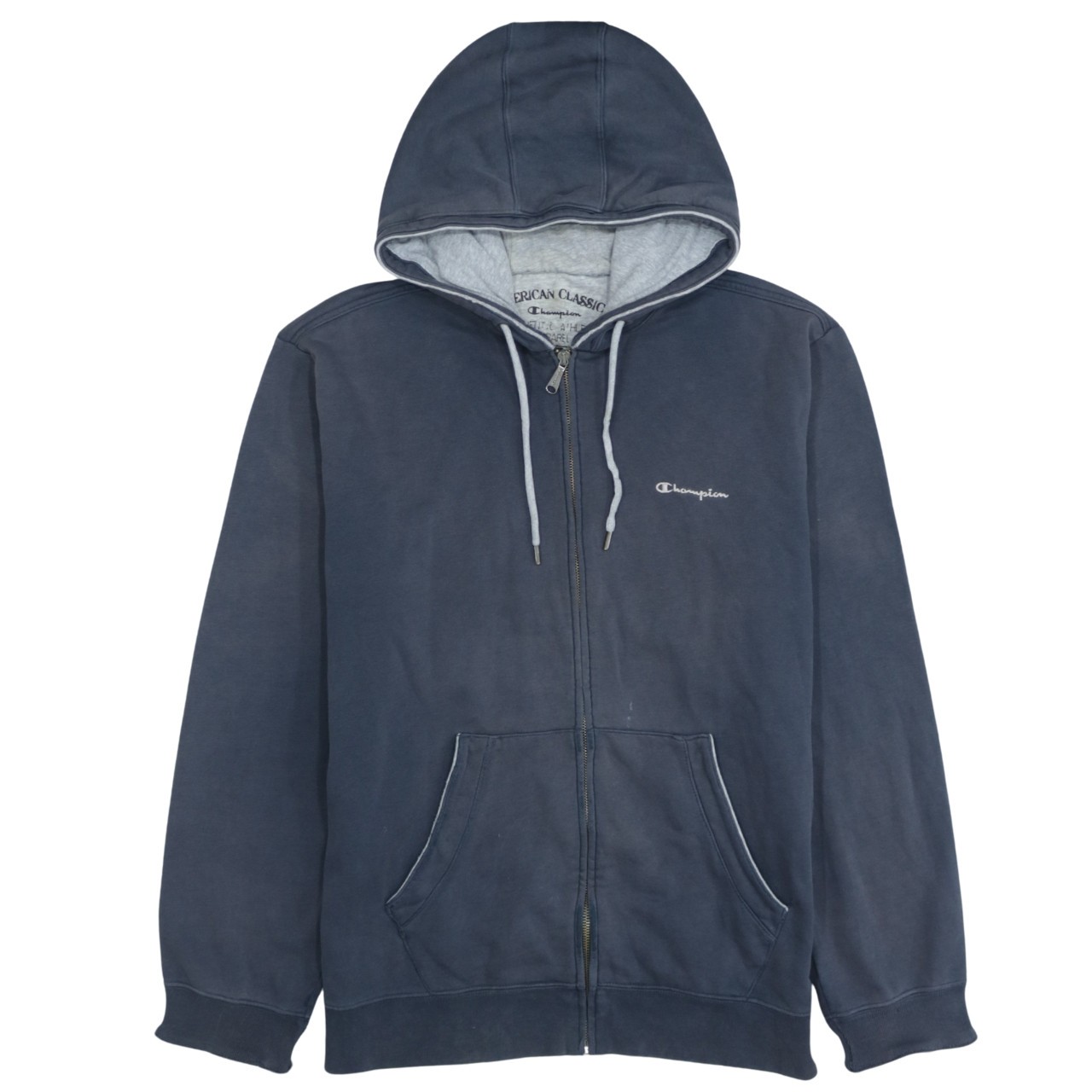 Champion Mens Hoodie Navy Blue Full Zip Fleece Embroidered Chest Logo XL