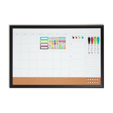 30 x 20 in Magnetic Dry Erase Calendar Planner Board, Black Wood Style Frame