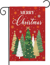 Merry Christmas Garden Flag 12X18 Inch Double Sided Xmas Tree Snowflake Print Re