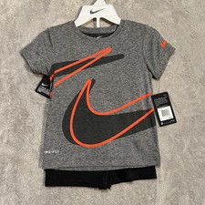 Nike 2 Piece Shirt Shorts Set Toddler Boys 4 XS Gray Black Dri-FIT Athletic